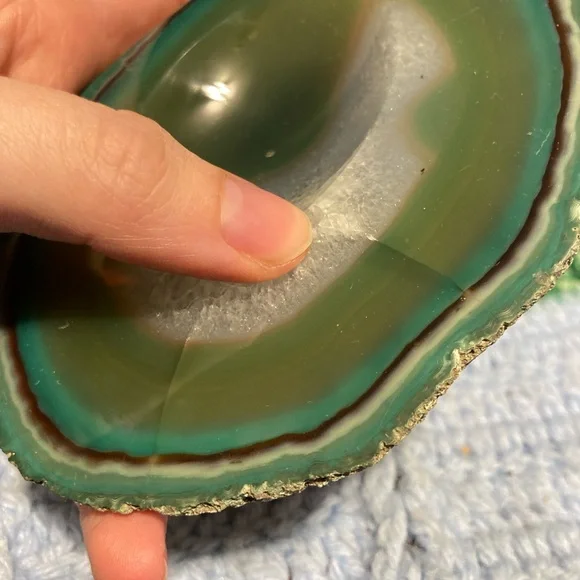 Vintage Green Agate Slice Crystal Geode Rock Piece Decor - Picture 4 of 16